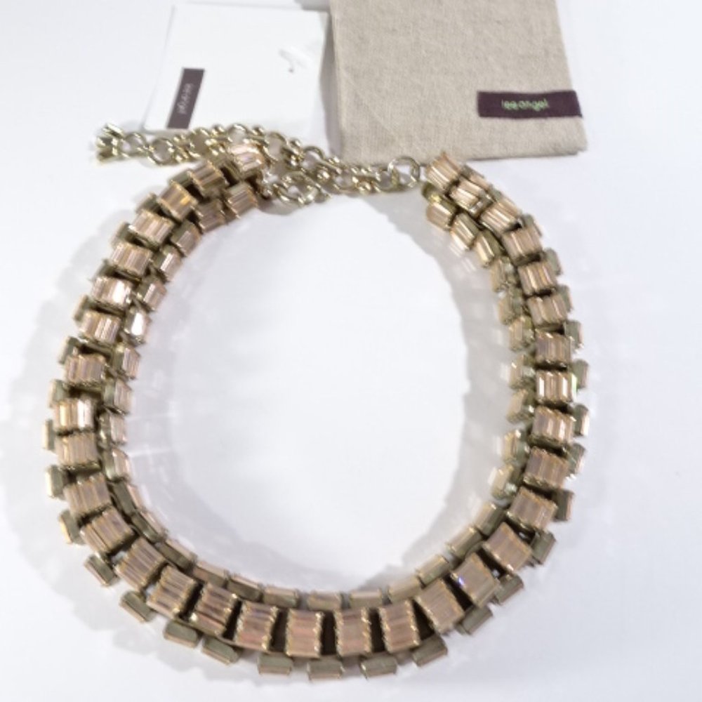 NWT Lee Angel Neiman Marcus PINK Crystal Baguette Necklace New with  Tags $495